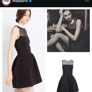 Maje Black Pleated Fit and Flare Mini Dress